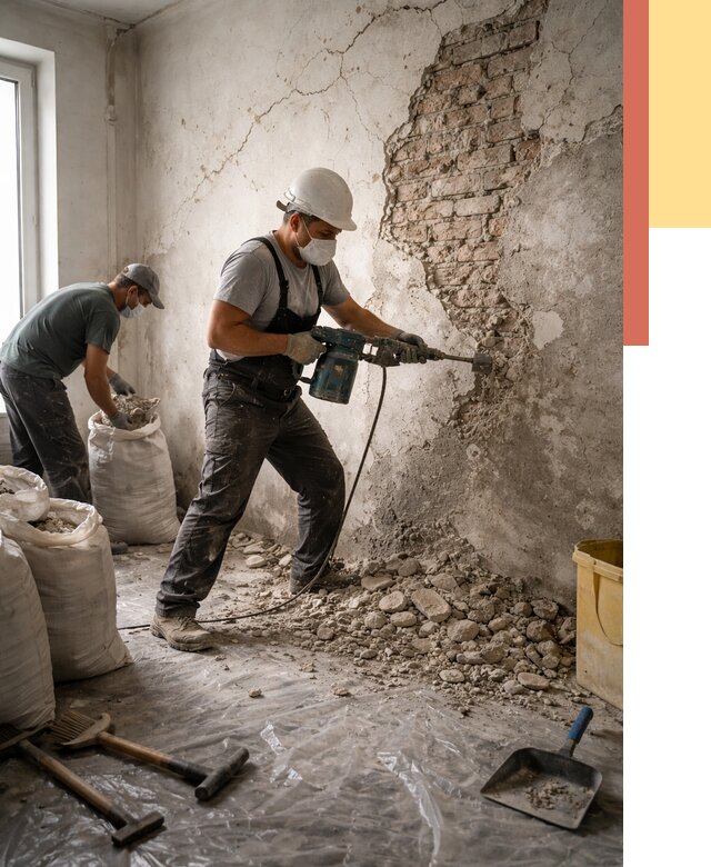 Демонтаж штукатурки со стен в Одинцово от 7456 руб/м² — быстро и недорого | ОТДЕЛОЧНИК-Днц