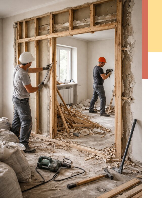 Демонтаж деревянных перегородок в Одинцово от 3314 руб. — быстро и недорого | ОТДЕЛОЧНИК-Днц