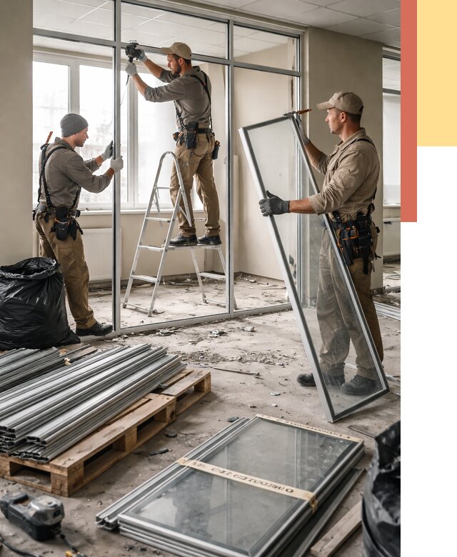 Демонтаж алюминиевых перегородок в Одинцово от 4350 руб. — быстро и недорого | ОТДЕЛОЧНИК-Днц