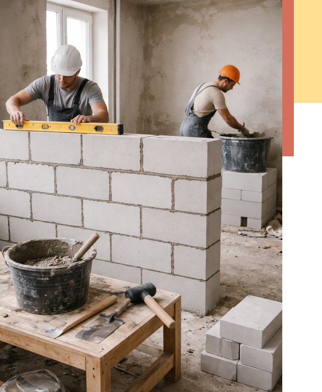 Кладка перегородок из газобетона в Одинцово от 3314 руб. под ключ | ОТДЕЛОЧНИК-Днц