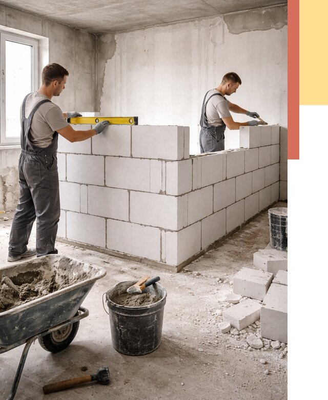 Кладка перегородок из ПГП в Одинцово от 2589 руб./м2 — монтаж и возведение под ключ | ОТДЕЛОЧНИК-Днц