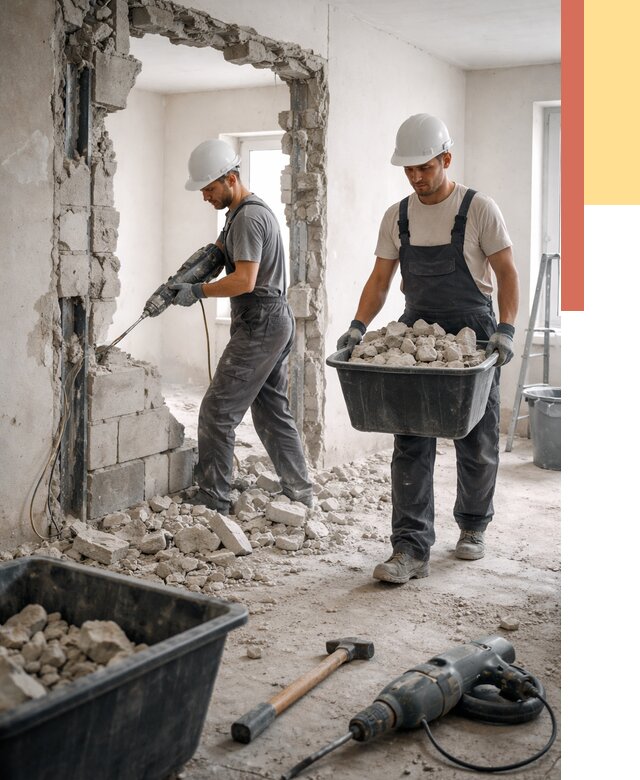 Демонтаж блоковых перегородок в Одинцово от 3884 руб. — быстро и недорого | ОТДЕЛОЧНИК-Днц