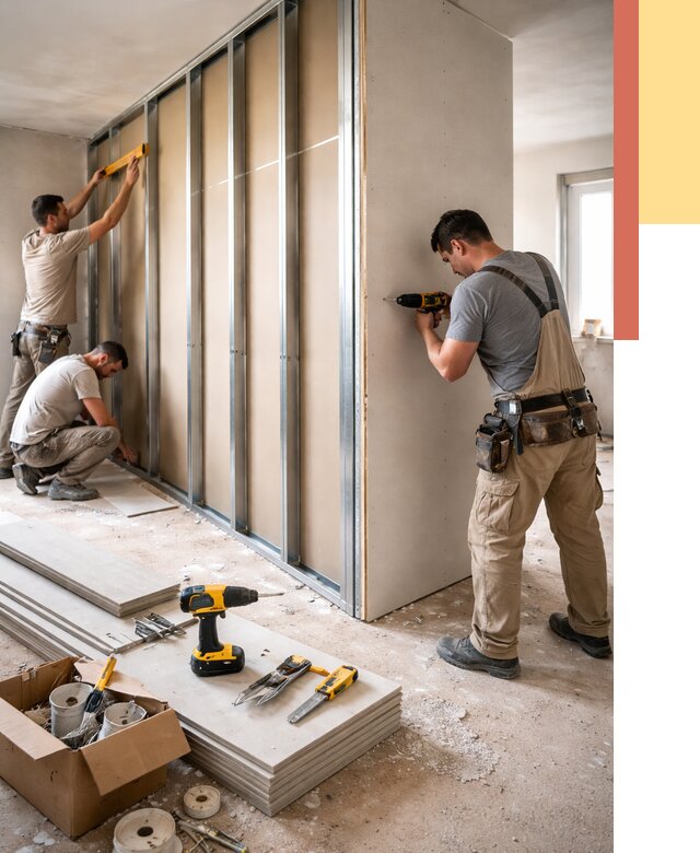 Монтаж однослойной перегородки из гипсокартона в Одинцово от 673 руб. | ОТДЕЛОЧНИК-Днц