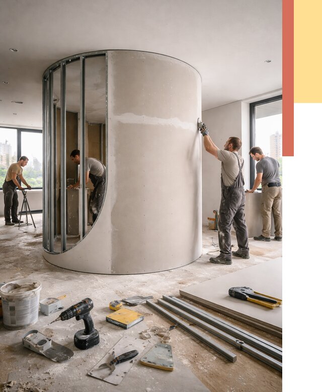 Радиусная перегородка из гипсокартона в Одинцово от 3003 руб. под ключ | ОТДЕЛОЧНИК-Днц