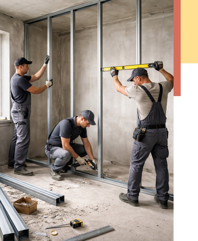 Монтаж каркаса перегородки из профиля в Одинцово от 777 руб. | ОТДЕЛОЧНИК-Днц