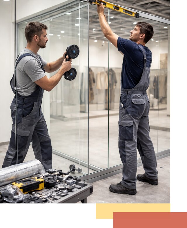 Стеклянные перегородки для магазинов в Одинцово — монтаж и установка