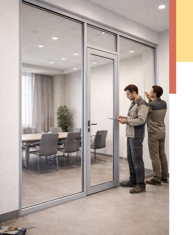 Установка и монтаж алюминиевых перегородок со стеклом в Одинцово от 8492 руб. | ОТДЕЛОЧНИК-Днц