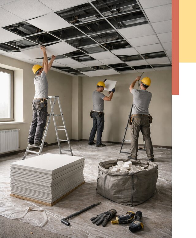 Демонтаж потолка Армстронг в Одинцово от 4660 руб. быстро и недорого | ОТДЕЛОЧНИК-Днц