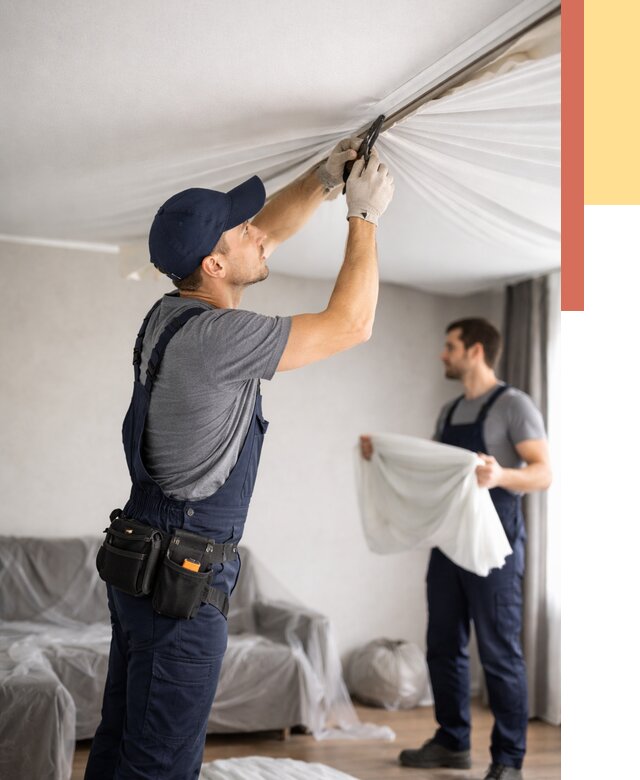 Демонтаж натяжного потолка в Одинцово от 4660 руб. — снятие и разбор под ключ | ОТДЕЛОЧНИК-Днц