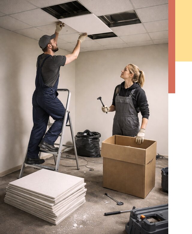 Демонтаж потолочной плитки в Одинцово от 4660 руб. быстро и недорого | ОТДЕЛОЧНИК-Днц