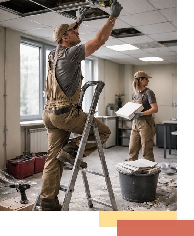 Ремонт потолка Армстронг и замена плит в Одинцово