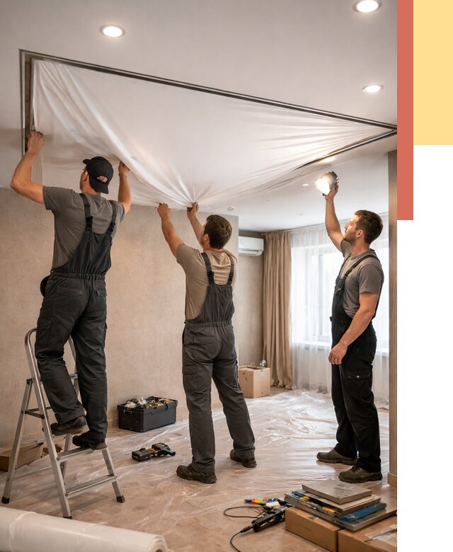 Монтаж ПВХ натяжного потолка в Одинцово от 3625 руб. под ключ | ОТДЕЛОЧНИК-Днц