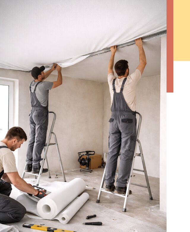 Монтаж тканевого натяжного потолка в Одинцово от 3625 руб. под ключ | ОТДЕЛОЧНИК-Днц