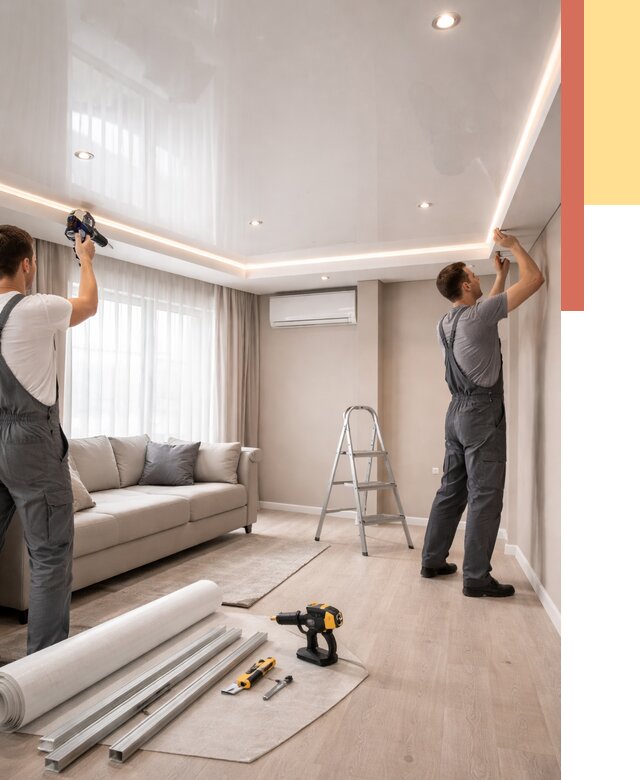 Монтаж глянцевого натяжного потолка в Одинцово от 777 руб. под ключ | ОТДЕЛОЧНИК-Днц