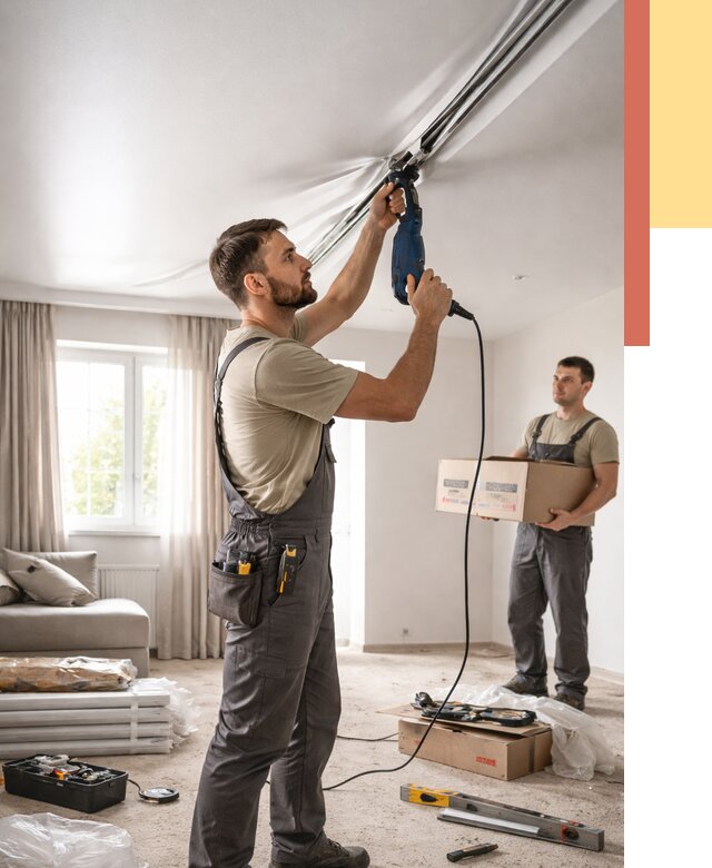 Монтаж сатинового натяжного потолка в Одинцово от 3625 руб. | Быстро, недорого — ОТДЕЛОЧНИК-Днц