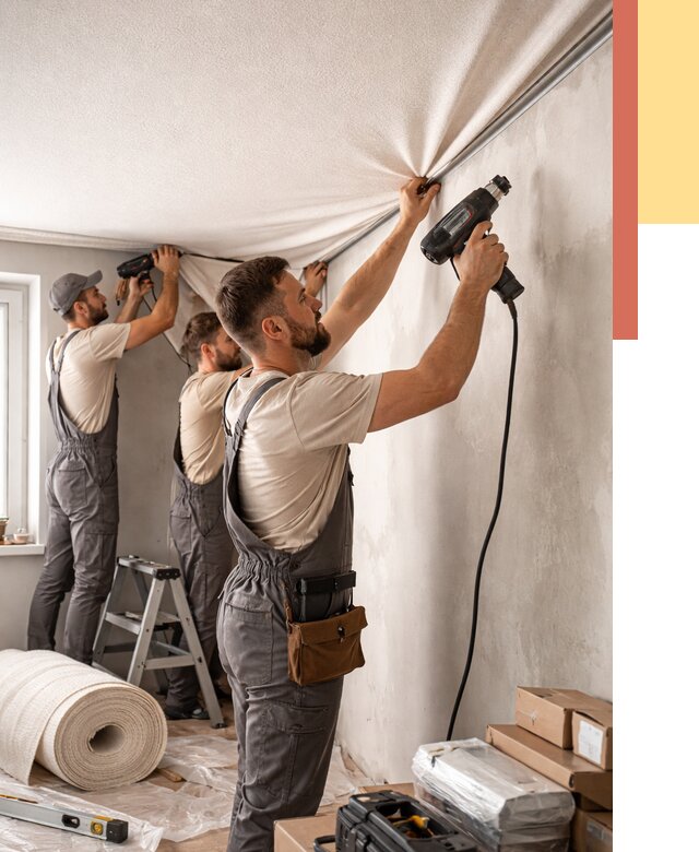 Монтаж фактурного натяжного потолка в Одинцово от 777 руб. — ОТДЕЛОЧНИК-Днц