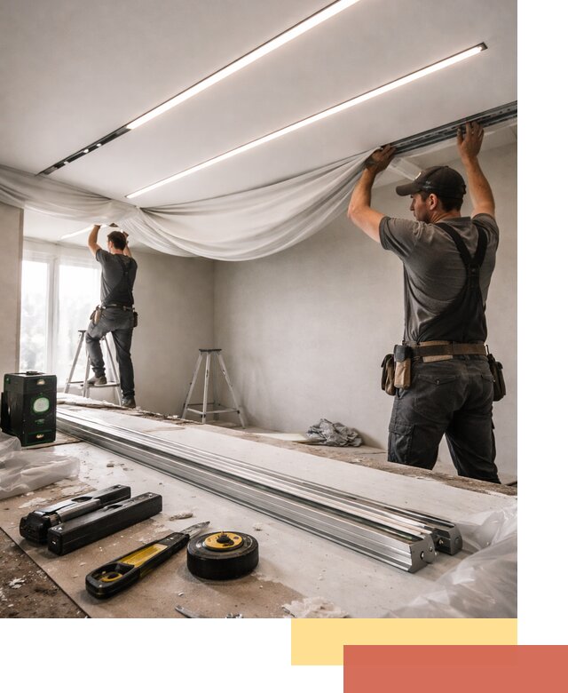 Монтаж натяжных потолков со световыми линиями в Одинцово