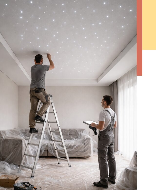 Монтаж натяжного потолка «звездное небо» в Одинцово от 6731 руб. | ОТДЕЛОЧНИК-Днц