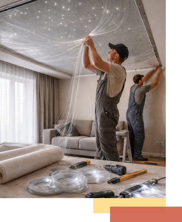 Монтаж натяжного потолка «Звездное небо» в Одинцово