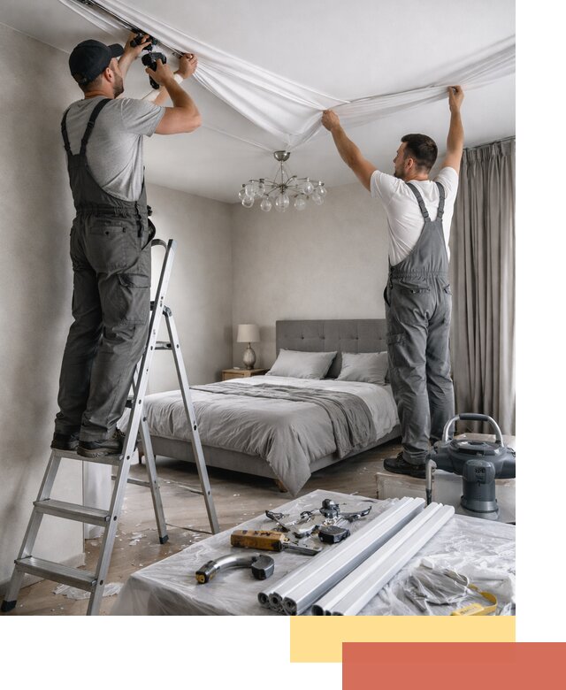 Монтаж натяжного потолка в спальне в Одинцово