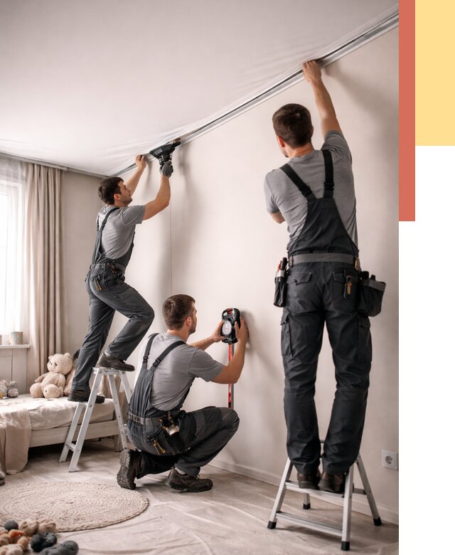 Монтаж натяжного потолка в детской в Одинцово от 3625 руб. — быстро и недорого | ОТДЕЛОЧНИК-Днц