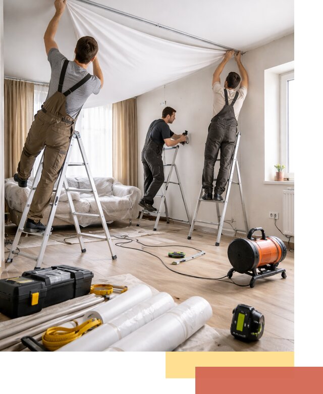 Монтаж натяжного потолка в гостиной в Одинцово