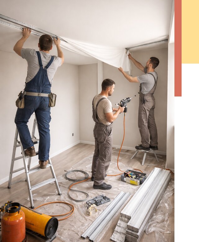 Монтаж натяжного потолка в студии в Одинцово от 5696 руб. — быстро и недорого | ОТДЕЛОЧНИК-Днц