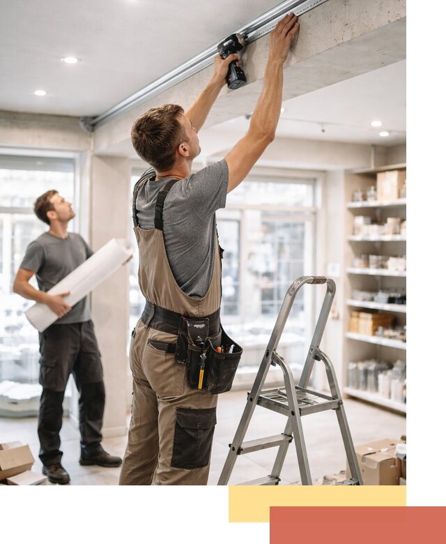 Монтаж натяжных потолков в магазине в Одинцово