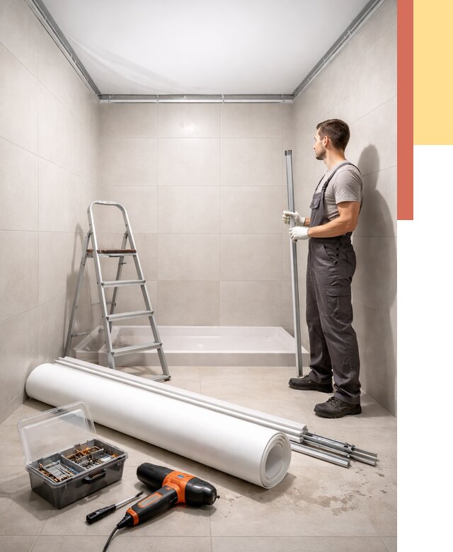 Монтаж натяжного потолка в санузле в Одинцово от 1916 руб. — ОТДЕЛОЧНИК-Днц