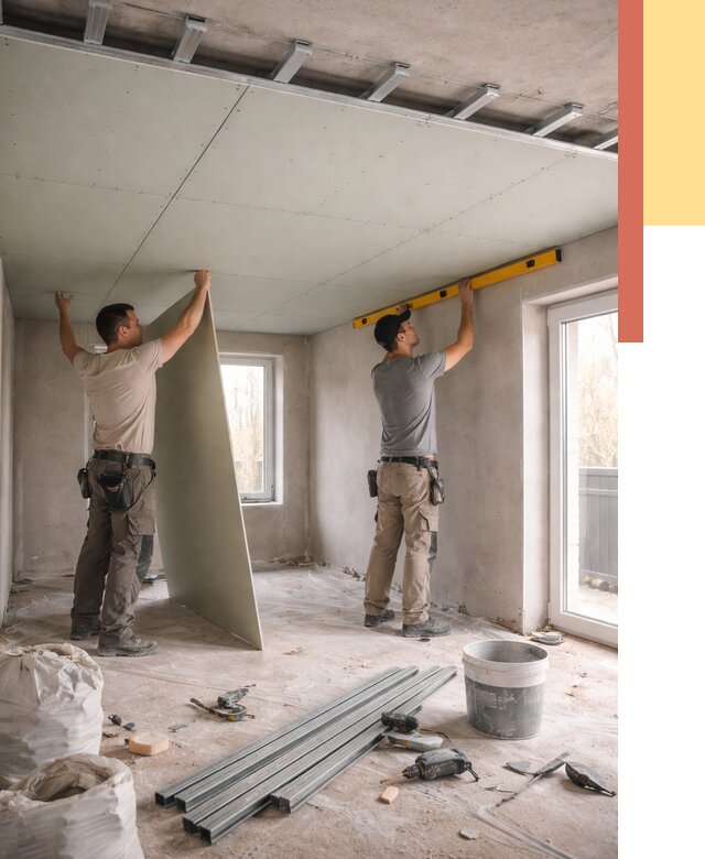 Одноуровневый потолок из гипсокартона в Одинцово от 777 руб. — монтаж под ключ | ОТДЕЛОЧНИК-Днц