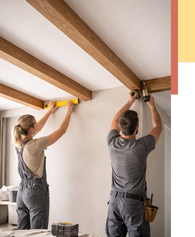 Монтаж декоративных балок на потолок в Одинцово от 4350 руб. — ОТДЕЛОЧНИК-Днц